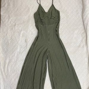 Stripped Olive green and white jumpsuit